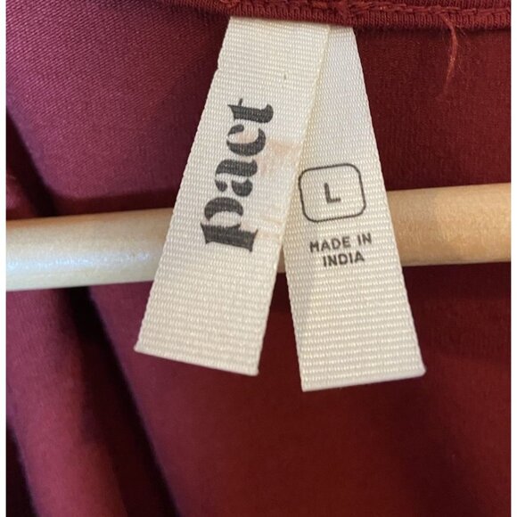 Pact Midi Dress A Line Pockets Flutter Sleeves Organic Cotton Maroon Red Large L - Picture 2 of 4